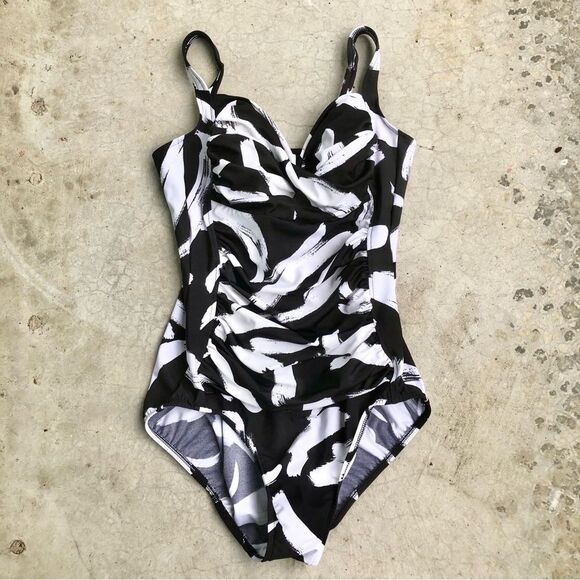 Magicsuit by Miraclesuit One Piece Bathing Suit Swimsuit Black White Printed 14 - Picture 2 of 6